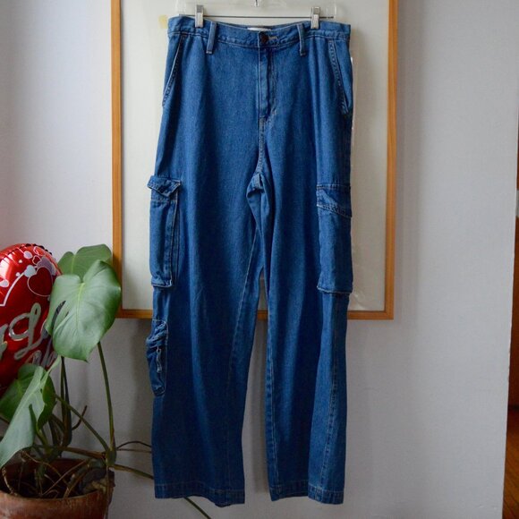 Universal Thread Women's High-Rise Wide Leg Denim Cargo Pants Y2K Streetwear 10R - Picture 1 of 6